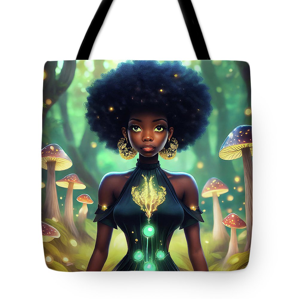 Black Queen In A Mushroom Forest - Tote Bag