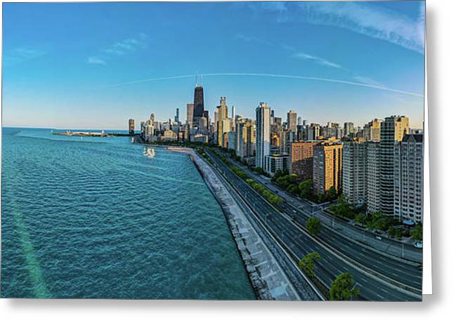panoramic image of Chicago downtown neighborhood - Greeting Card