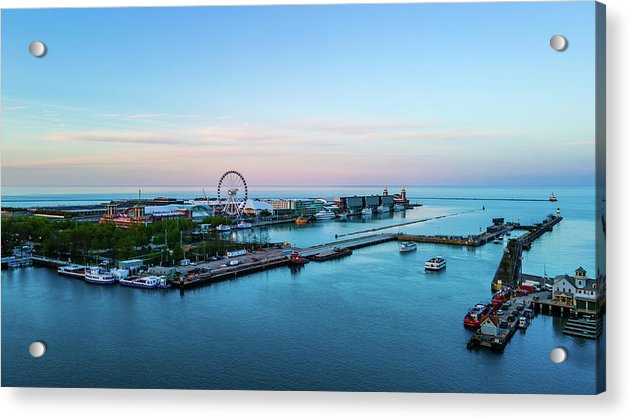 aerial drone image of Navy Pier during sunset - Acrylic Print