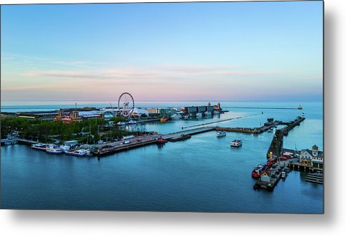 aerial drone image of Navy Pier during sunset - Metal Print