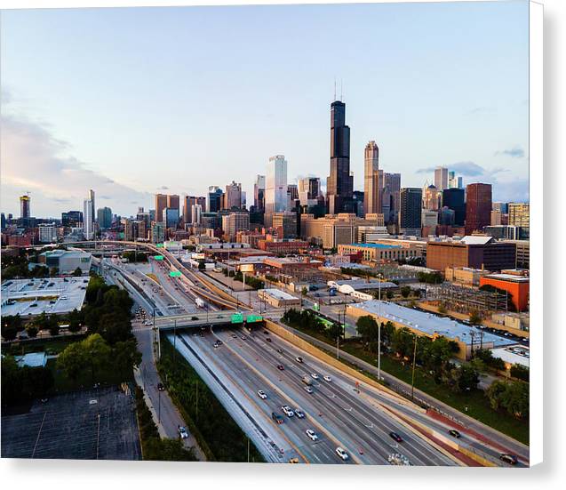 Aerial drone of downtown chicago Sunset - Canvas Print