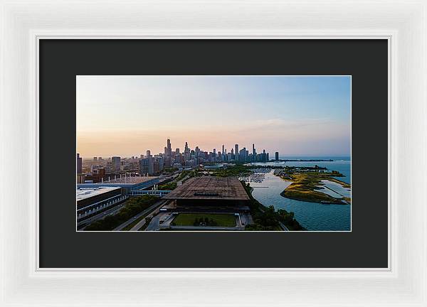 aerial drone view of Chicago metropolis - Framed Print