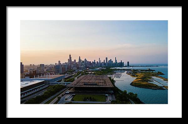 aerial drone view of Chicago metropolis - Framed Print
