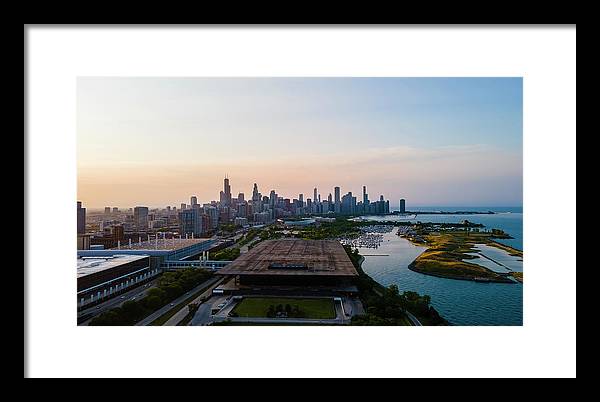 aerial drone view of Chicago metropolis - Framed Print