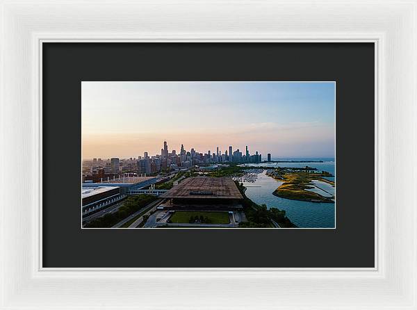 aerial drone view of Chicago metropolis - Framed Print