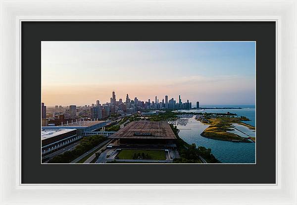 aerial drone view of Chicago metropolis - Framed Print