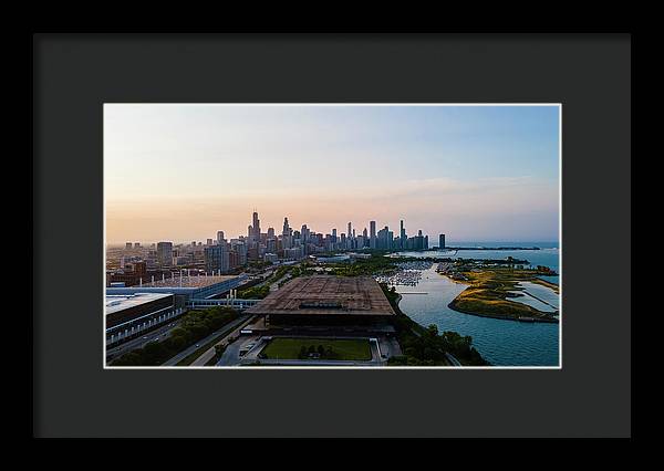 aerial drone view of Chicago metropolis - Framed Print