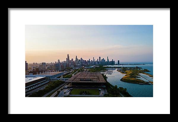 aerial drone view of Chicago metropolis - Framed Print