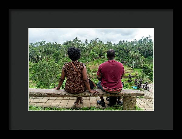African American Family sitting on stone bench - Framed Print