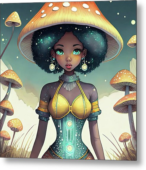 Black Queen In A Mushroom Forest - Metal Print