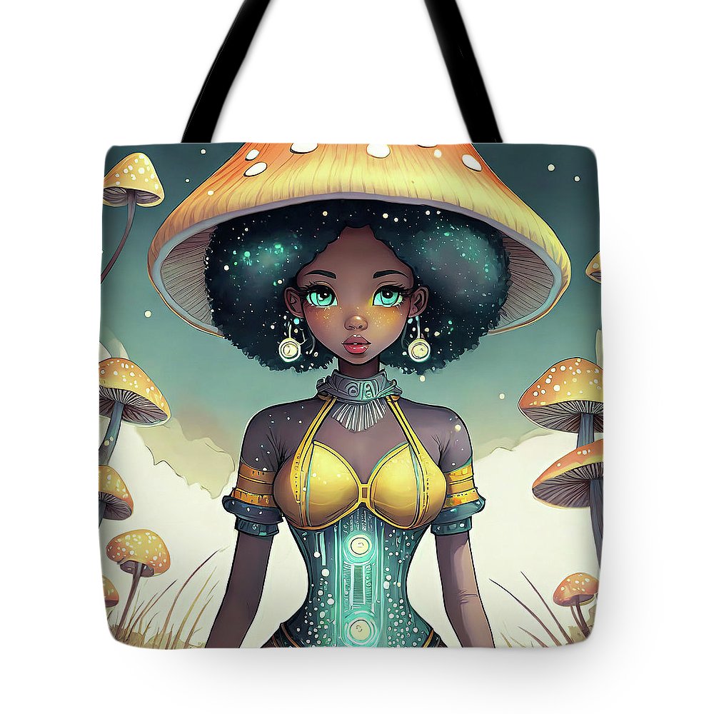 Black Queen In A Mushroom Forest - Tote Bag