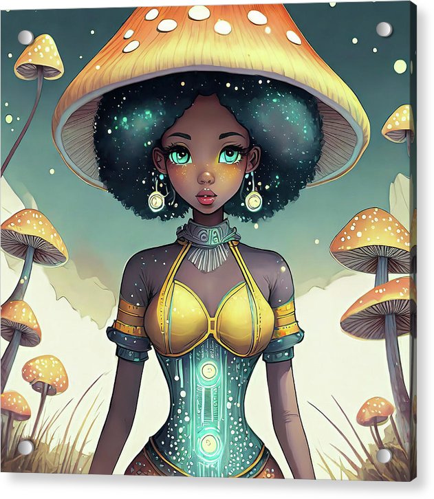 Black Queen In A Mushroom Forest - Acrylic Print