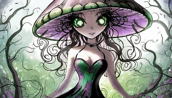Creepy Mushroom Girl Fantasy - Art Print