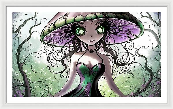 Creepy Mushroom Girl Fantasy - Framed Print