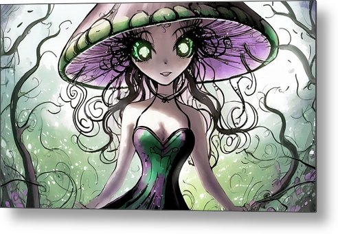 Creepy Mushroom Girl Fantasy - Metal Print