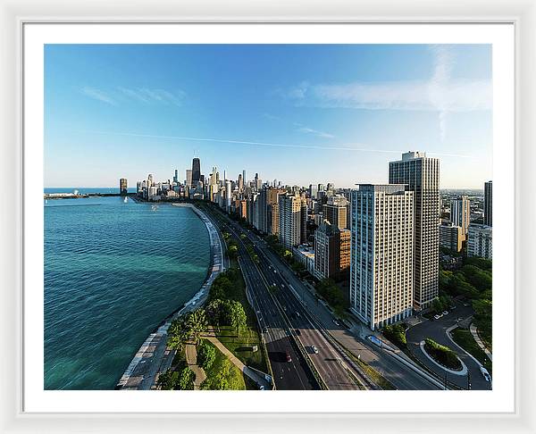 panoramic image of Chicago downtown by lakeshore drive - Framed Print