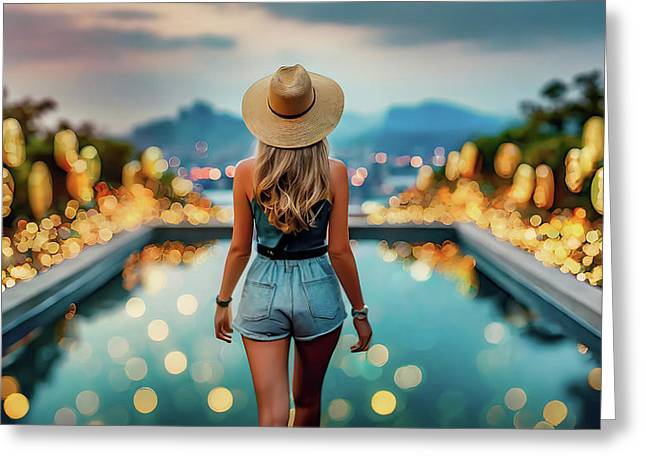 Woman Walking In Crypto Pool - Greeting Card