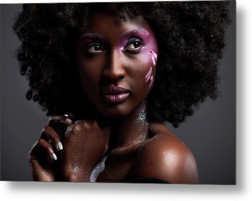 Afro and Flower beauty  - Metal Print