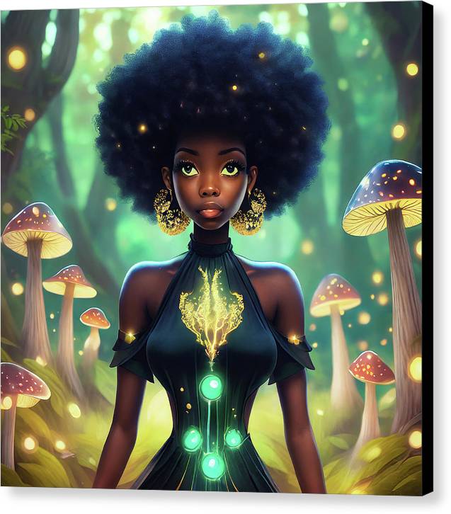 Black Queen In A Mushroom Forest  - Canvas Print