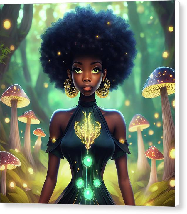 Black Queen In A Mushroom Forest  - Canvas Print