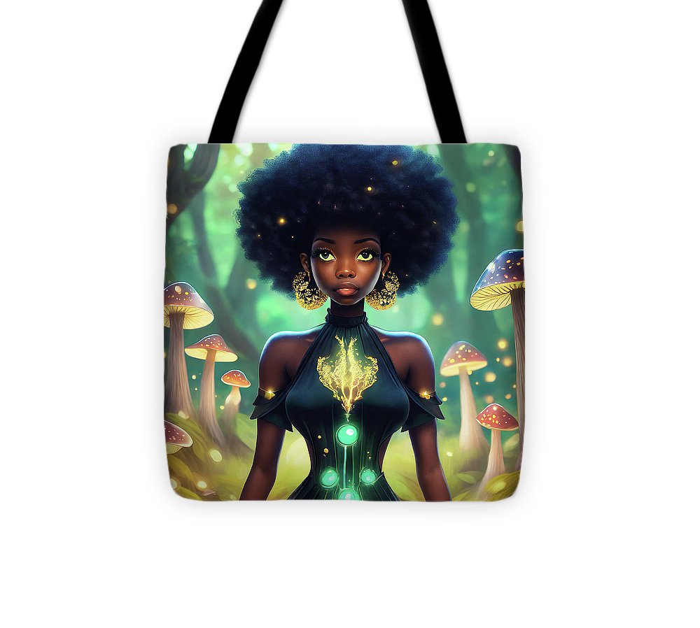 Black Queen In A Mushroom Forest  - Tote Bag