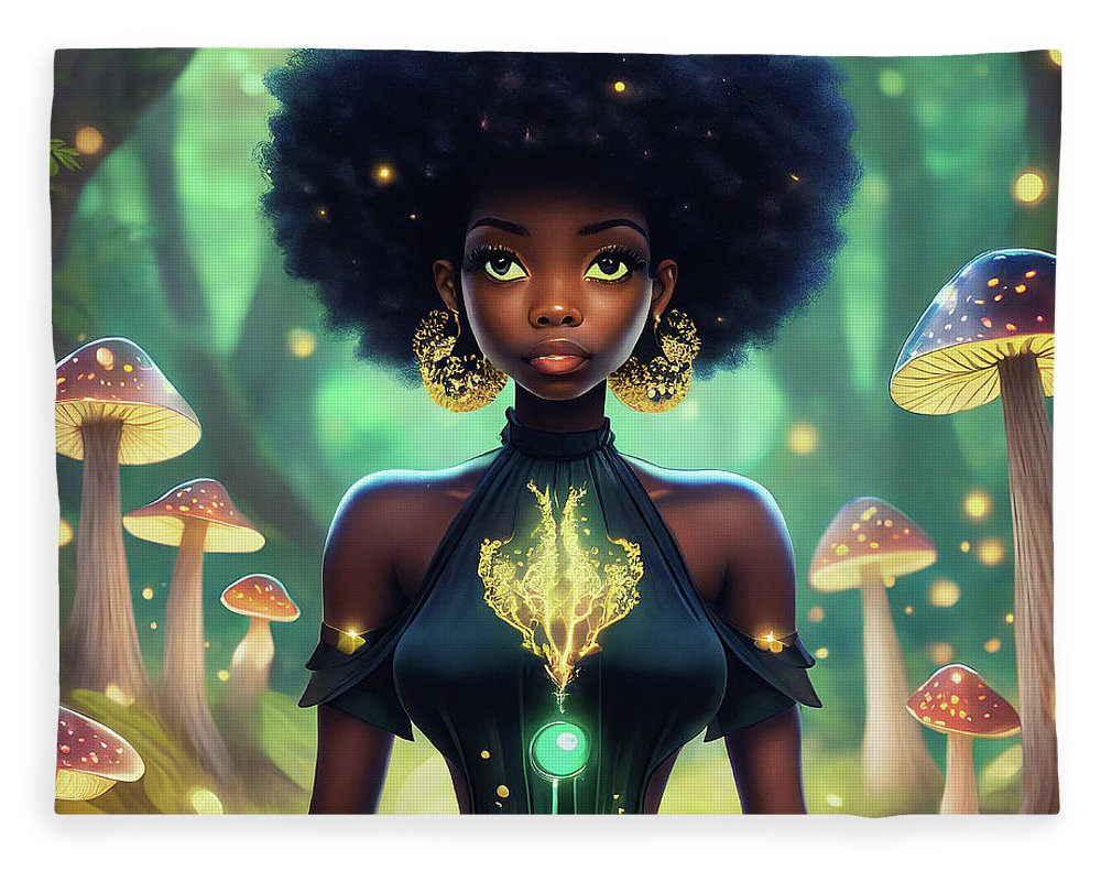 Black Queen In A Mushroom Forest  - Blanket