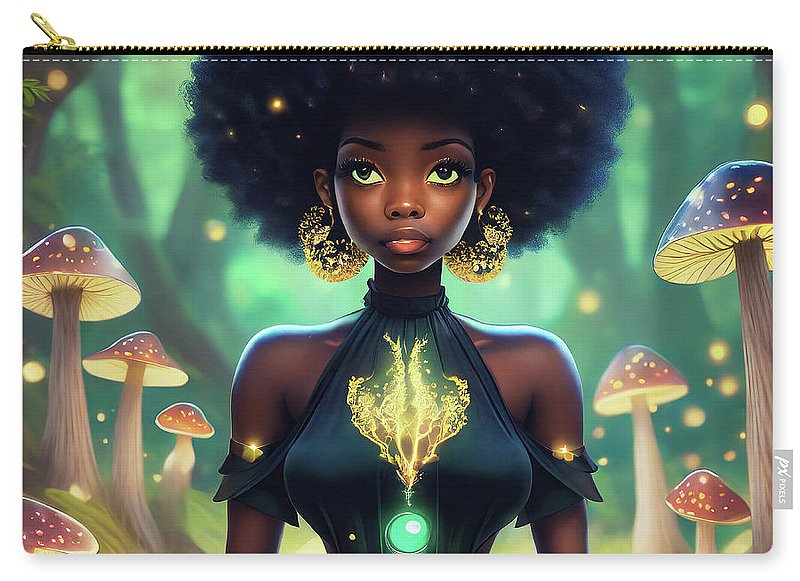 Black Queen In A Mushroom Forest  - Zip Pouch