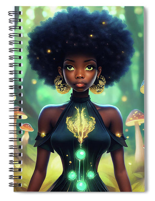 Black Queen In A Mushroom Forest  - Spiral Notebook