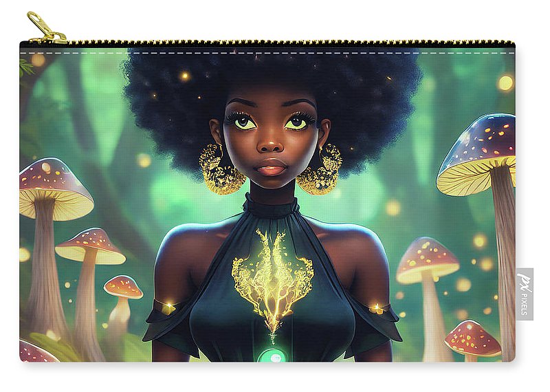 Black Queen In A Mushroom Forest  - Zip Pouch