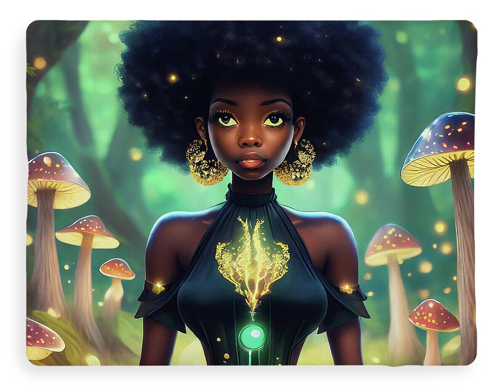 Black Queen In A Mushroom Forest  - Blanket