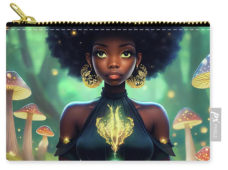 Black Queen In A Mushroom Forest  - Zip Pouch