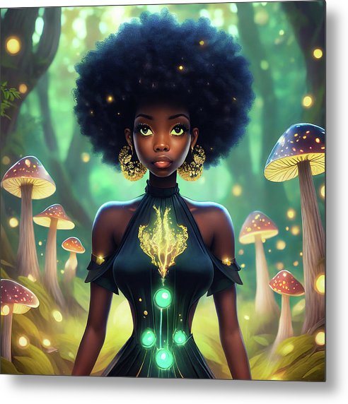 Black Queen In A Mushroom Forest  - Metal Print