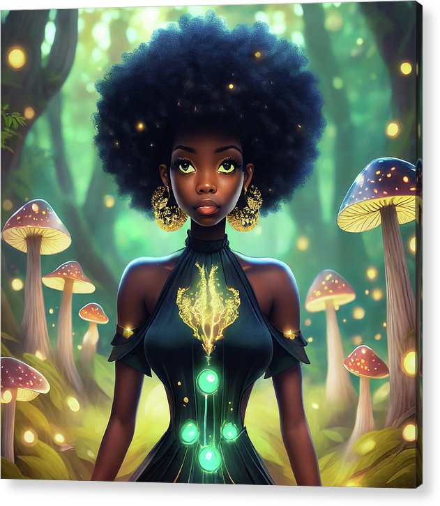 Black Queen In A Mushroom Forest  - Acrylic Print