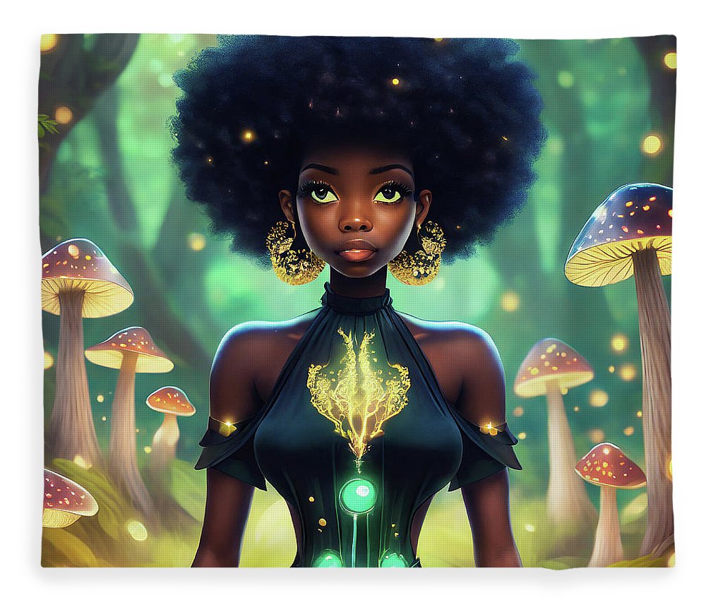 Black Queen In A Mushroom Forest  - Blanket