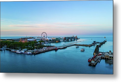 aerial drone image of Navy Pier during sunset  - Metal Print