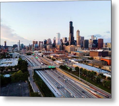 Aerial drone of downtown chicago Sunset - Metal Print