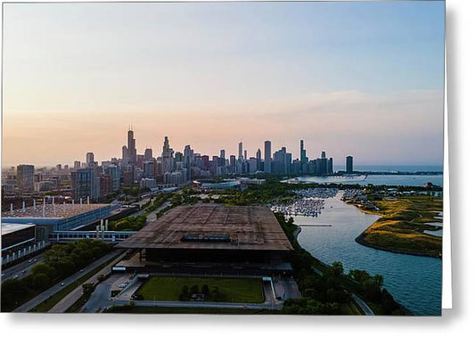 aerial drone view of Chicago metropolis - Greeting Card