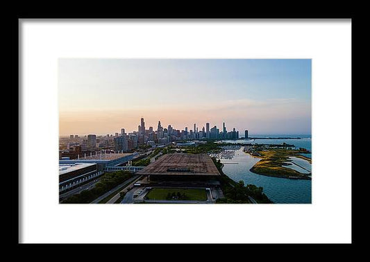 aerial drone view of Chicago metropolis - Framed Print