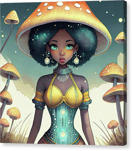 Black Queen In A Mushroom Forest  - Canvas Print