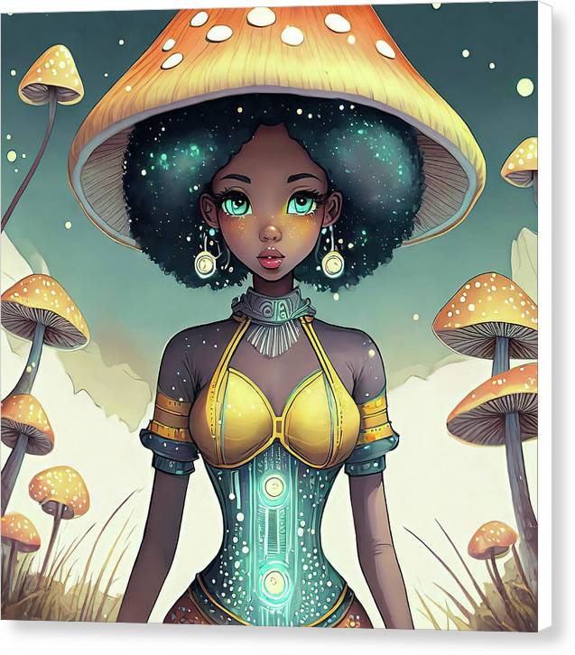 Black Queen In A Mushroom Forest  - Canvas Print