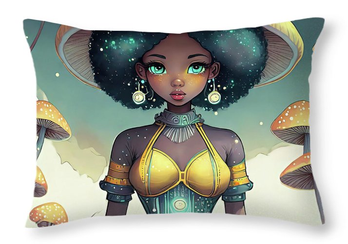 Black Queen In A Mushroom Forest  - Throw Pillow