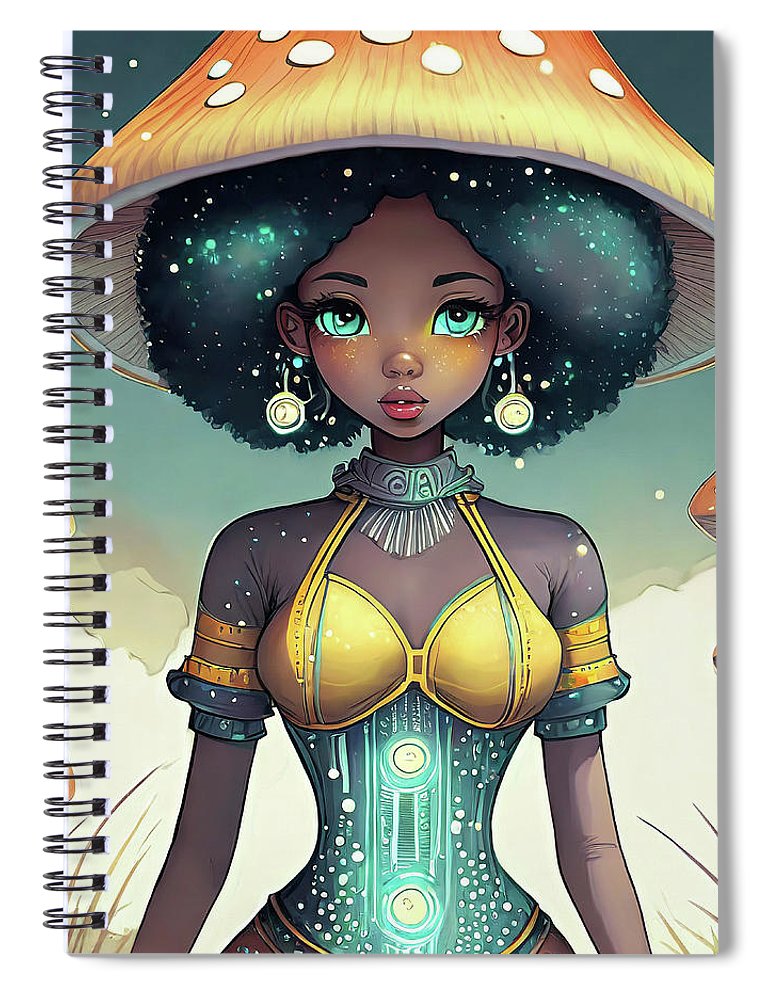 Black Queen In A Mushroom Forest  - Spiral Notebook