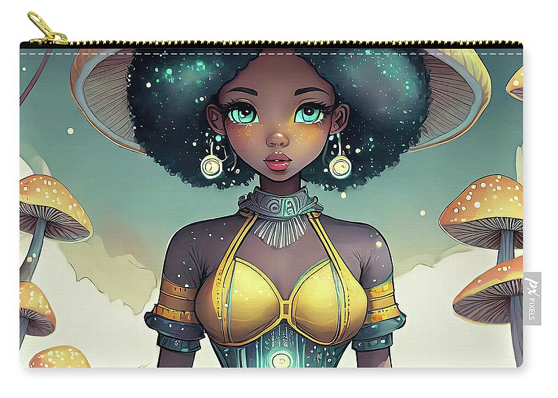 Black Queen In A Mushroom Forest  - Zip Pouch