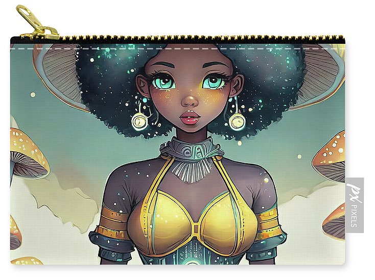 Black Queen In A Mushroom Forest  - Zip Pouch