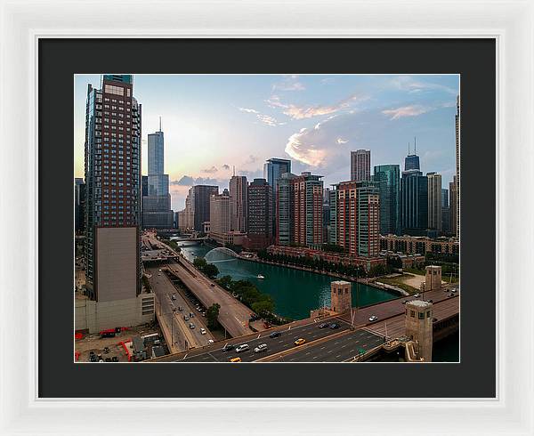 Chicago Skyline Sunset 2 - Framed Print