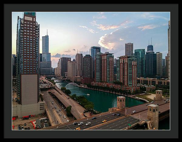 Chicago Skyline Sunset 2 - Framed Print