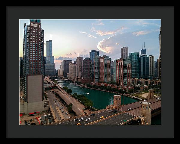 Chicago Skyline Sunset 2 - Framed Print