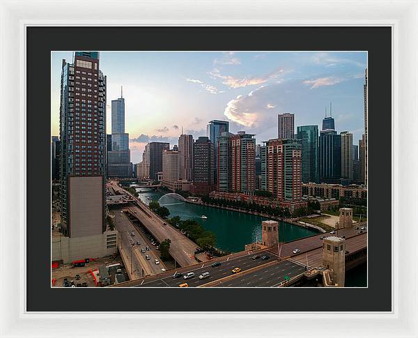 Chicago Skyline Sunset 2 - Framed Print