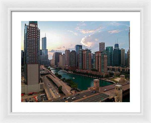 Chicago Skyline Sunset 2 - Framed Print