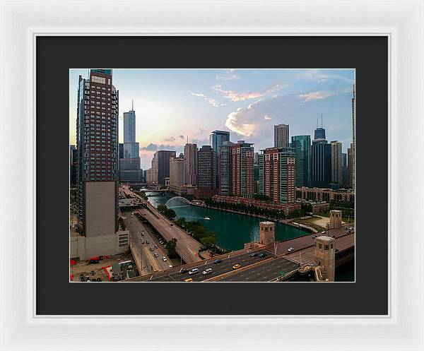 Chicago Skyline Sunset 2 - Framed Print